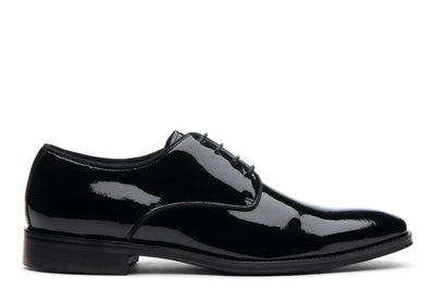 Weston Men's Lace-Up Derby in Black Patent Side View