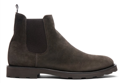 Garrett Men's Chelsea Boot in Dark Taupe Suede Side View